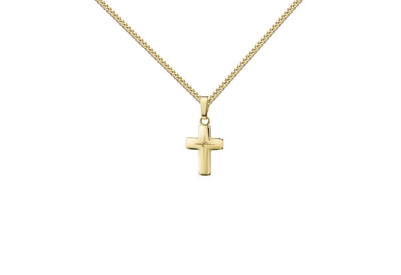 JEVELION Kette mit Anhänger Taufkreuz Kreuzanhänger 333 Gold + Kreuzgravur (Goldkreuz, für Damen und Kinder), Mit Kette vergoldet- Länge wählbar 36 - 70 cm oder ohne Kette. von JEVELION