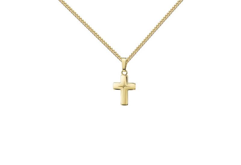 JEVELION Kette mit Anhänger kleiner Kreuzanhänger 750 Gold mit Kreuzgravur- Taufkreuz (Goldkreuz, für Damen und Kinder), Mit Kette vergoldet- Länge wählbar 36 - 70 cm oder ohne Kette. von JEVELION