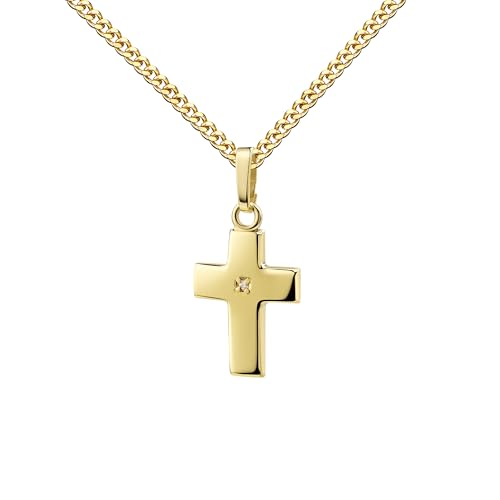 JEVELION Kettenanhänger 333 Gold Zirkonia Kreuzanhänger 8 Karat Gelbgold hochglanz poliert - kleiner Goldschmuck für Damen und Kinder. Mit Kreuzkette 925 Silber vergoldet - Kettenlänge 60 cm. von JEVELION