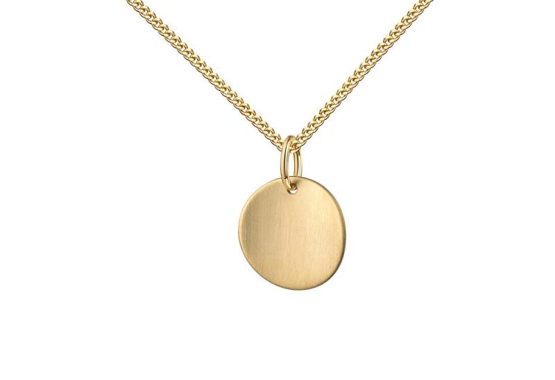 JEVELION Kettenanhänger 585 Gold rund gewölbtes Blatt gebürstet/eismattiert - Made in Germany (Goldanhänger, für Damen und Mädchen), Mit Kette vergoldet- Länge wählbar 36 - 70 cm oder ohne Kette. von JEVELION