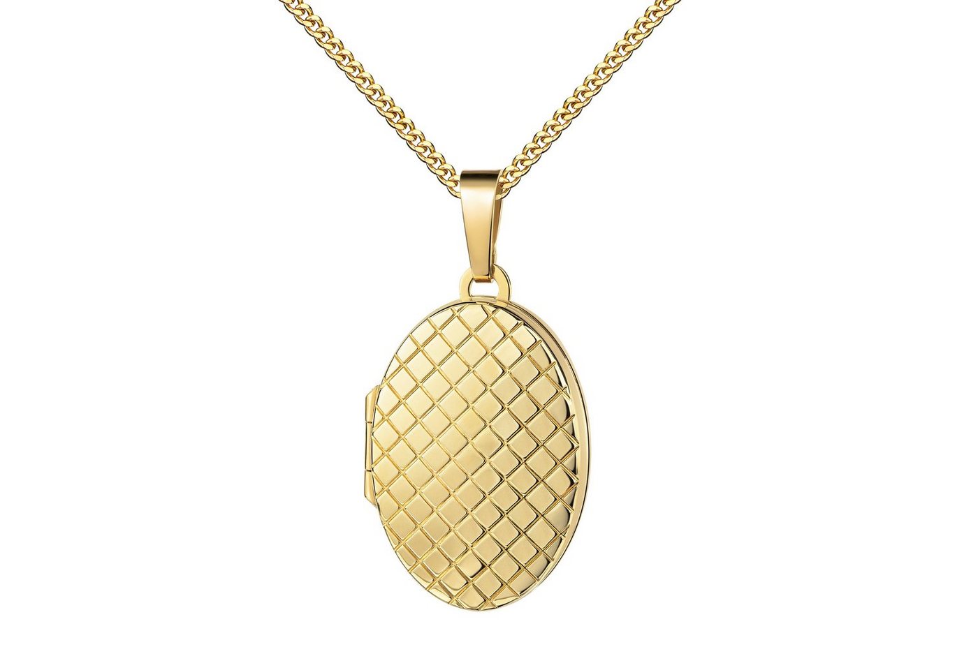 JEVELION Kettenanhänger Amulett Gold 333 oval Ornament-Rand Verzierung Medaillon für 2 Bilder (Goldmedaillon, für Damen und Mädchen), Mit Panzerkette vergoldet - Länge wählbar 36 - 70 cm von JEVELION