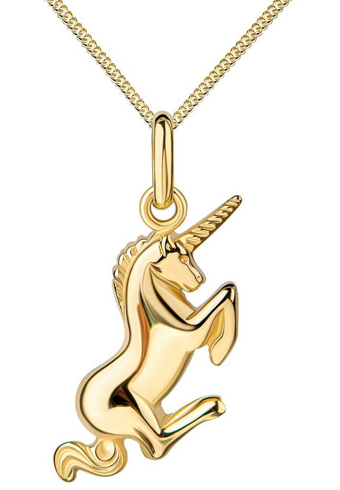 JEVELION Kettenanhänger Einhorn Anhänger Silber vergoldet - Made in Germany (vergoldeter Silberanhänger, für Kinder - Mädchen), Mit Panzerkette - Länge wählbar 36 - 70 cm. von JEVELION
