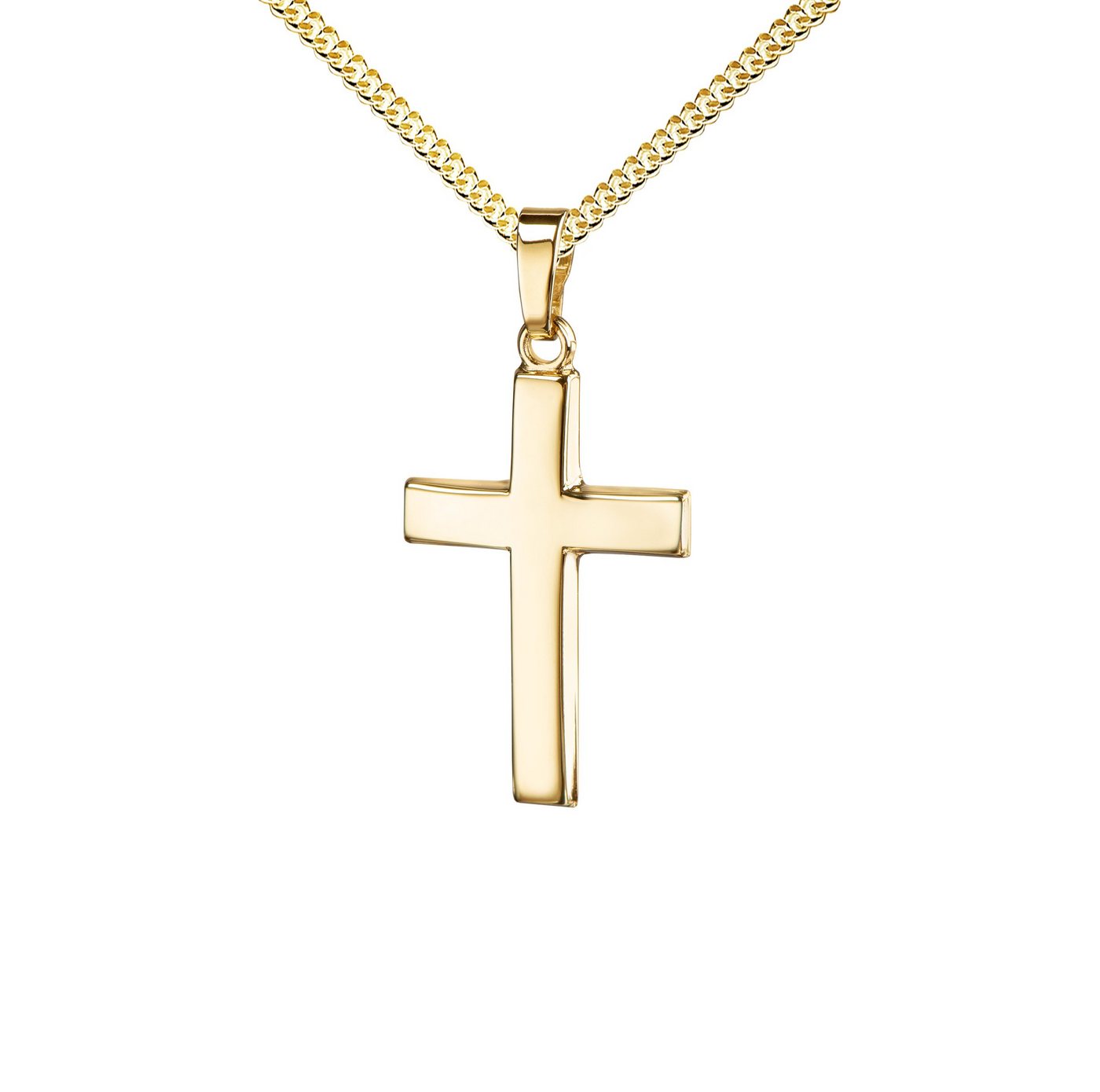 JEVELION Kettenanhänger Kreuz Anhänger 585 Gold formschön gewölbt (Goldkreuz, für Damen und Herren), Goldanhänger - Made in Germany von JEVELION