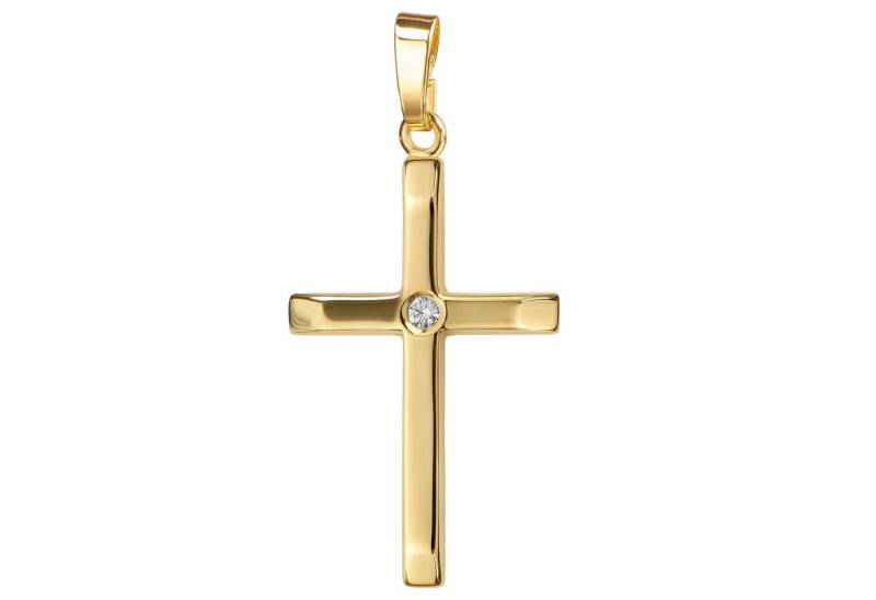 JEVELION Kettenanhänger Kreuz Anhänger 750 Gold mit Brilliant (Goldkreuz, für Damen	und Herren), Goldenes Kreuz - Made in Germany von JEVELION