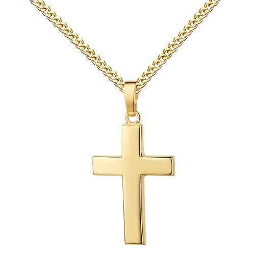 JEVELION Kettenanhänger Kreuz Anhänger Gold 333 für Damen und Herren. Goldkreuz 8 Karat Gelbgold. Mit Kreuzkette 925 Silber vergoldet - Kettenlänge 60 cm. von JEVELION