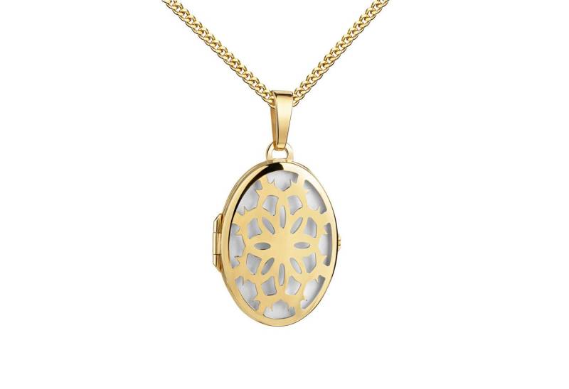 JEVELION Kettenanhänger Medaillon Gold 333 oval zum Öffnen Amulett Anhänger - Made in Germany (Bild Amulett, für Damen und Mädchen), Mit Kette vergoldet- Länge wählbar 36 - 70 cm oder ohne Kette. von JEVELION