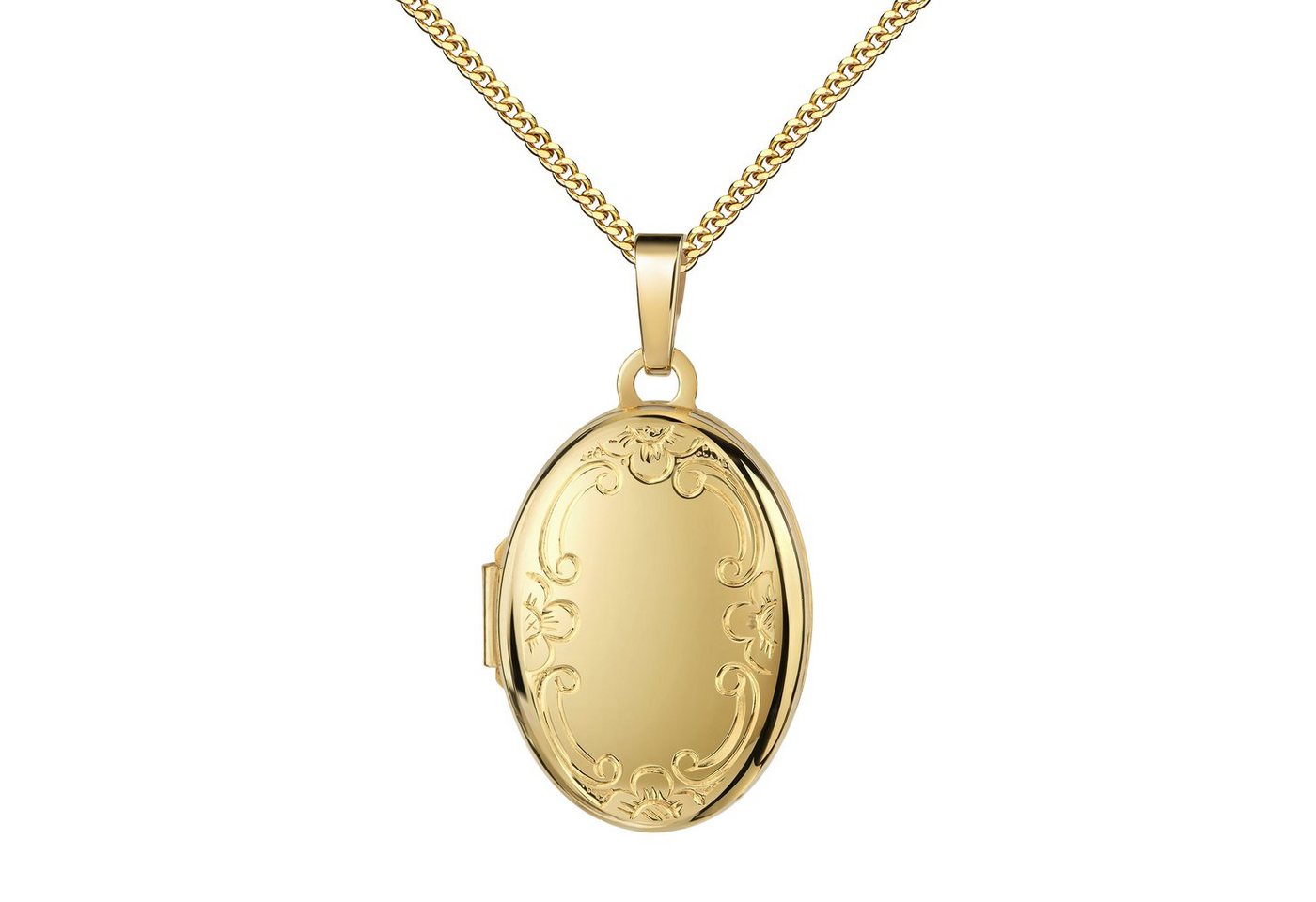JEVELION Kettenanhänger Medaillon Gold 585 aufklappbar oval Ornament-Verzierung Anhänger (Gold Amulett, für Damen und Mädchen), Mit Kette vergoldet - Länge wählbar 36 - 70 cm oder ohne Kette. von JEVELION