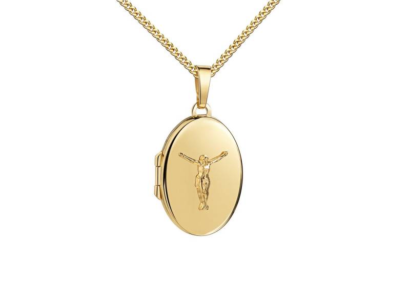 JEVELION Kettenanhänger Medaillon Gold 585 zum Öffnen Ornament-JESUS Anhänger Made in Germany (Gold Amulett, für Damen und Mädchen), Mit Kette vergoldet- Länge wählbar 36 - 70 cm oder ohne Kette. von JEVELION