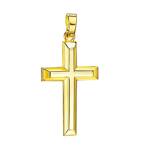 JEVELION Kreuz-Anhänger 333 Gold für Damen und Herren Hochglanz poliert mit 3D-Effekt als Ketten-Anhänger + Schmuck-Etui von JEVELION