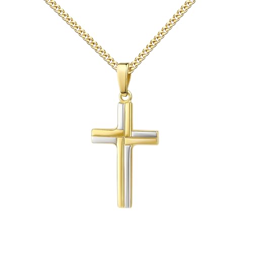 JEVELION Kreuz Anhänger Gold 333 für Damen. Goldkreuz in Bicolor 8 Karat / 8K von JEVELION