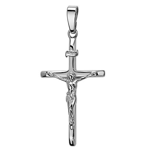 JEVELION Kreuz-Anhänger Goldkreuz Jesus Christus mit INRI-Gravur für Damen, Herren und Kinder als Kettenanhänger 585 Weissgold 14 Karat mit Schmuck-Etui von JEVELION