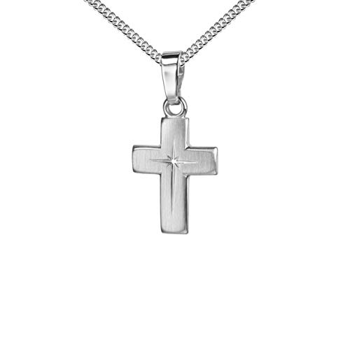 JEVELION Kreuz-Anhänger Silberkreuz für Damen, Herren und Kinder mattiertes Kreuz mit strahlenförmiger Kreuz-Gravur als Kettenanhänger + Schmuck-Etui von JEVELION