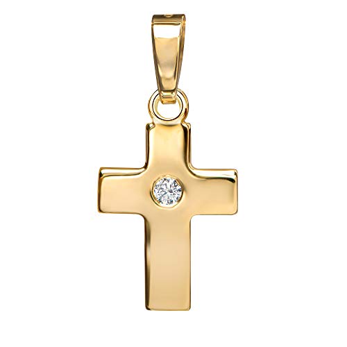 JEVELION Kreuz-Anhänger Symbol für Damen, Herren und Kinder als Kettenanhänger massives Gold-Kreuz 333 Gold 8 Karat mit Zirkonia + Schmuck-Etui von JEVELION