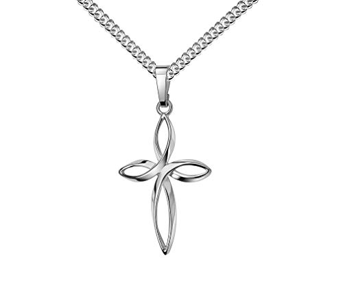 Kreuz-Anhänger mit Infinity Symbol für Damen, Herren und Kinder als Kettenanhänger Silber-Kreuz 925 Sterling-Silber mit Schmuck-Etui und Halskette von JEVELION