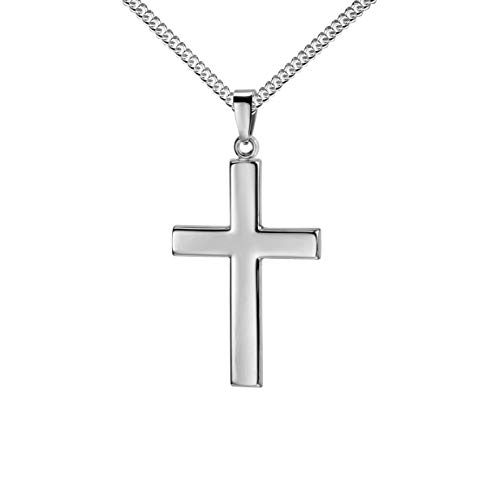 Kreuz-Anhänger mit Panzer-Kette großes Kreuz für Damen, Herren und Kinder in hochglanz poliert als Kettenanhänger 925 Sterling-Silber + Schmuck-Etui von JEVELION