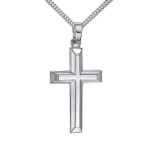 JEVELION Kreuz Kette Kreuz-Anhänger 925 Sterlingsilber für Damen und Herren Hochglanz poliert mit 3D-Effekt als Ketten-Anhänger + Schmuck-Etui Mit Kette 925 Silber - Kettenlänge 45 cm. von JEVELION