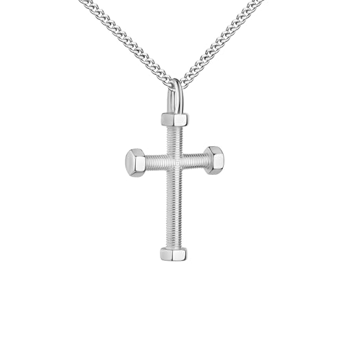 JEVELION Kreuz Kette Schutzzeichen Kreuz Anhänger 925 Silber massiv, in Schraubenform als Schutzsymbol der Handwerker. Mit Kreuzkette 925 Silber - Kettenlänge 60 cm. von JEVELION