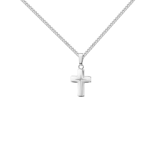 JEVELION Kreuzanhänger 585 Weißgold kleines Taufkreuz 14 Karat hochglanz poliert - kleiner Goldschmuck für Damen und Kinder. Mit Panzer Kette 925 Silber - Kettenlänge 36 cm. von JEVELION