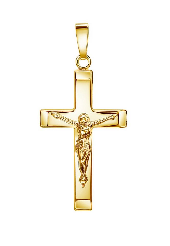 JEVELION Kreuzanhänger Kreuz Anhänger Kruzifix Silber vergoldet (vergoldeter Silberanhänger, für Damen und Herren), Schmuckanhänger - Made in Germany von JEVELION