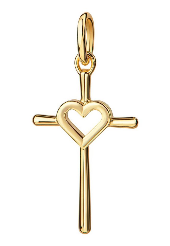 JEVELION Kreuzanhänger Kreuz-Anhänger mit Herz 585 Gelbgold (Goldkreuz, für Damen), Goldenes Kreuz - Made in Germany von JEVELION