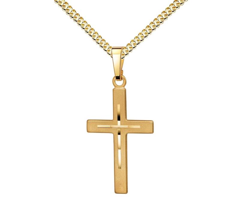 JEVELION Kreuzkette 585 Gold Anhänger mit Diamantschliff - Made in Germany (Goldkreuz, für Damen und Herren), Mit Kette vergoldet- Länge wählbar 36 - 70 cm oder ohne Kette. von JEVELION