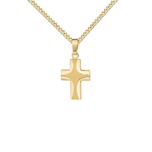JEVELION Kreuzkette 585 Gold kleiner Kreuzanhänger Goldkreuz für Damen und Kinder Kettenanhänger 14 Karat Gelbgold. Mit Kette 925 Silber vergoldet - Kettenlänge 45 cm. von JEVELION
