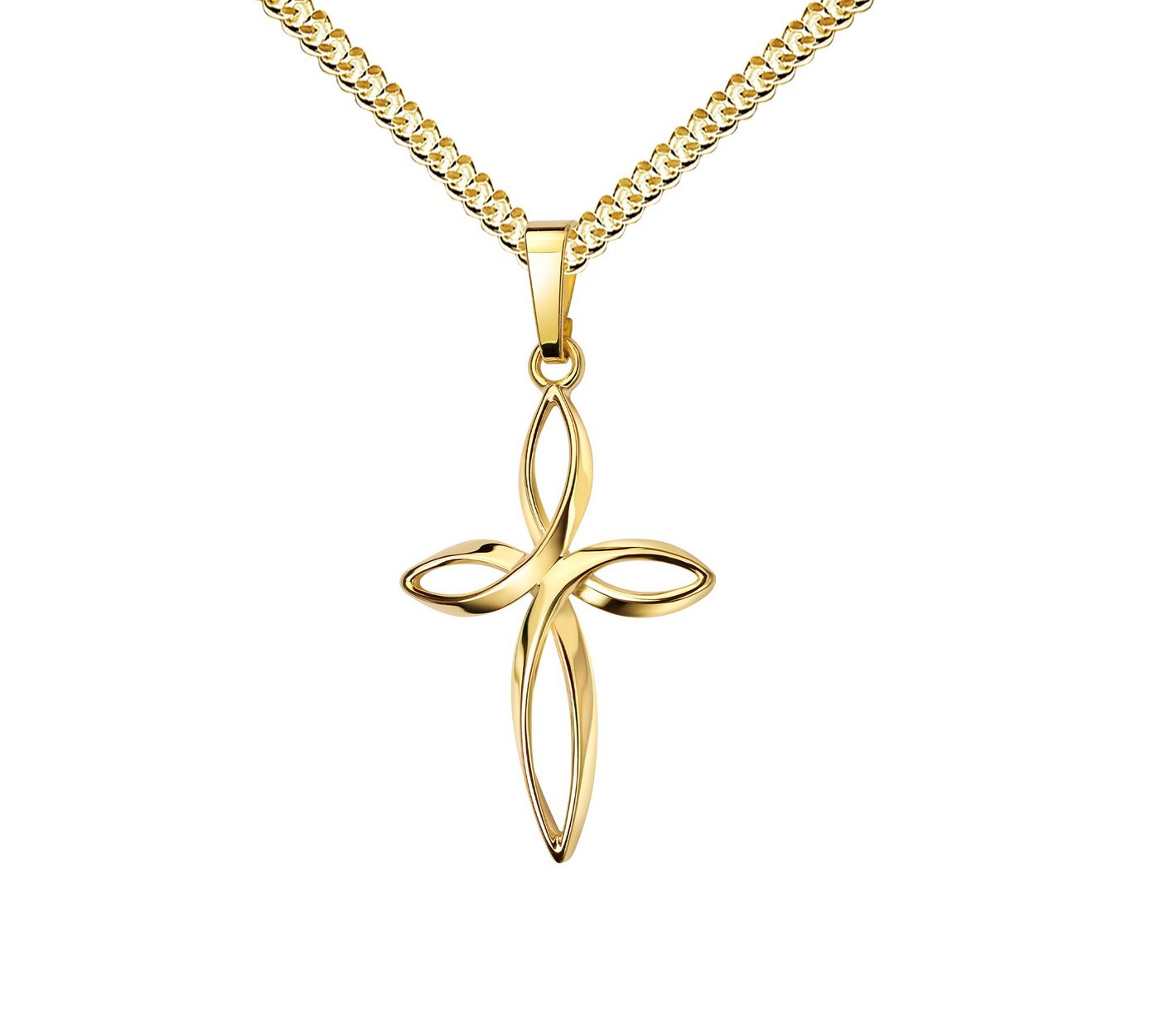 JEVELION Kreuzkette Anhänger 333 Gold - Made in Germany (Goldkreuz, für Damen und Herren), Mit Kette vergoldet- Länge wählbar 36 - 70 cm oder ohne Kette. von JEVELION