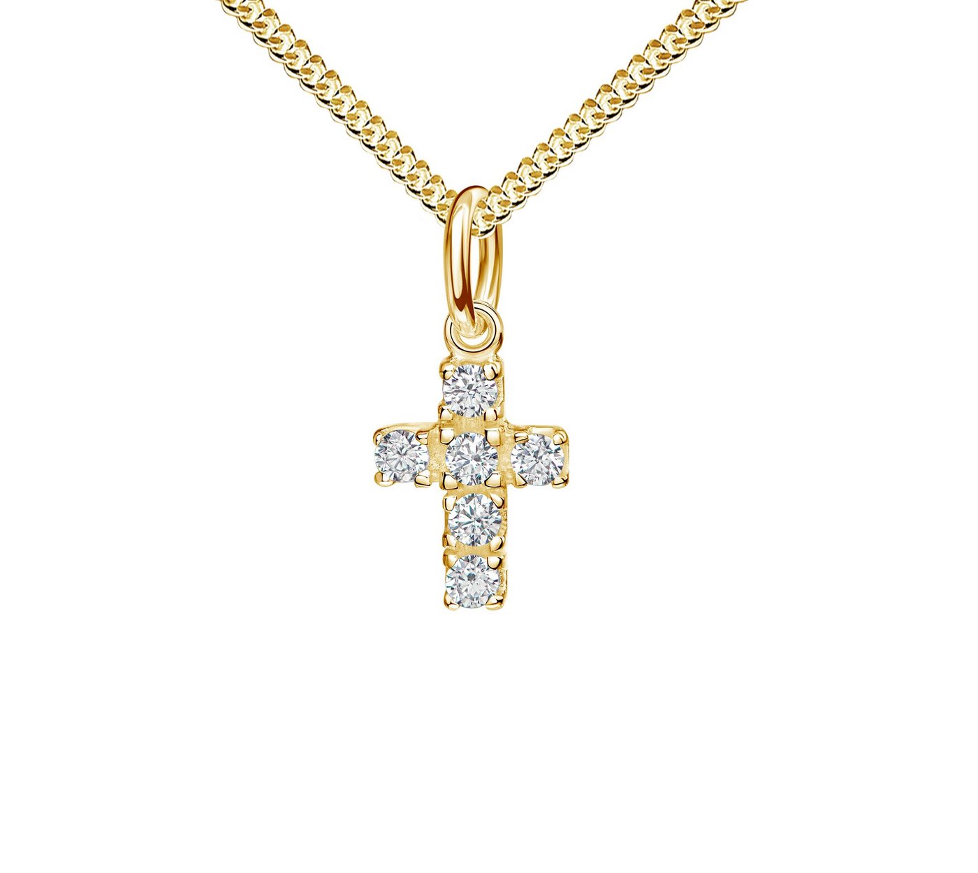 JEVELION Kreuzkette Anhänger mit Zirkonia 333 Gold - Made in Germany (Goldkreuz, für Damen und Herren), Mit Kette vergoldet- Länge wählbar 36 - 70 cm oder ohne Kette. von JEVELION