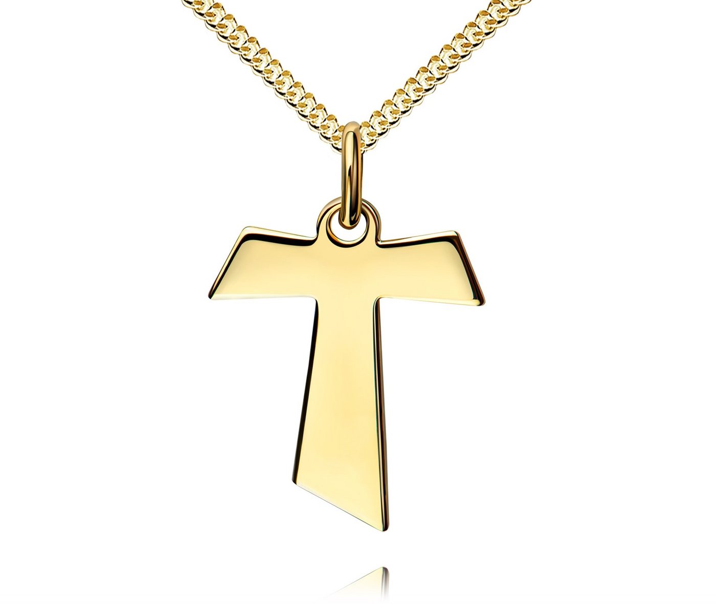 JEVELION Kreuzkette Antoniuskreuz 585 Gold - Made in Germany (Goldkreuz, für Damen und Herren), Mit Kette vergoldet- Länge wählbar 36 - 70 cm. von JEVELION