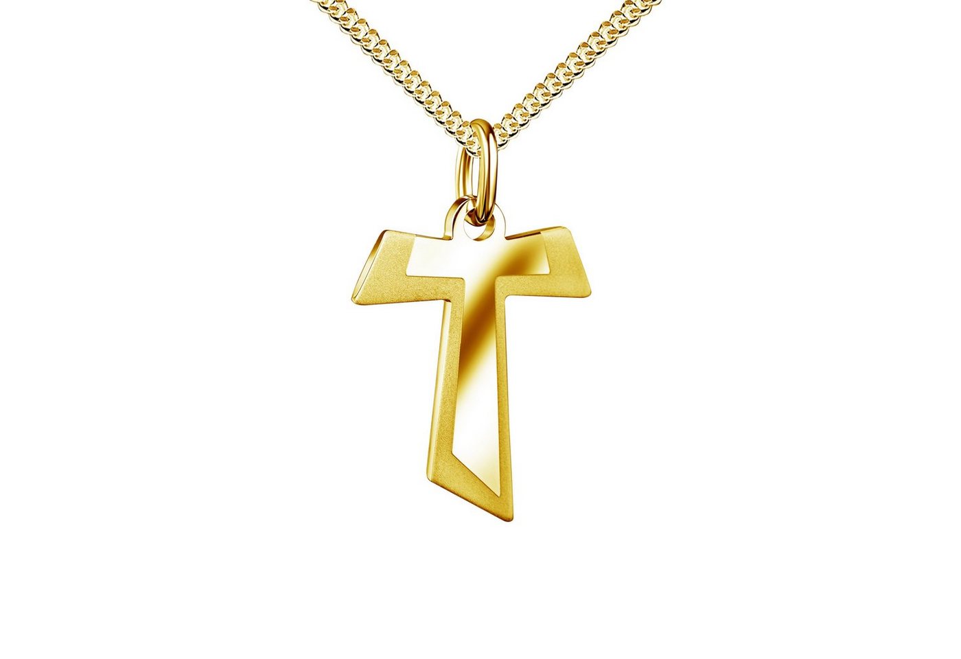 JEVELION Kreuzkette Antoniuskreuz Taukreuz 333 Gold - Made in Germany (Goldkreuz, für Damen und Herren), Mit Kette vergoldet- Länge wählbar 36 - 70 cm. von JEVELION
