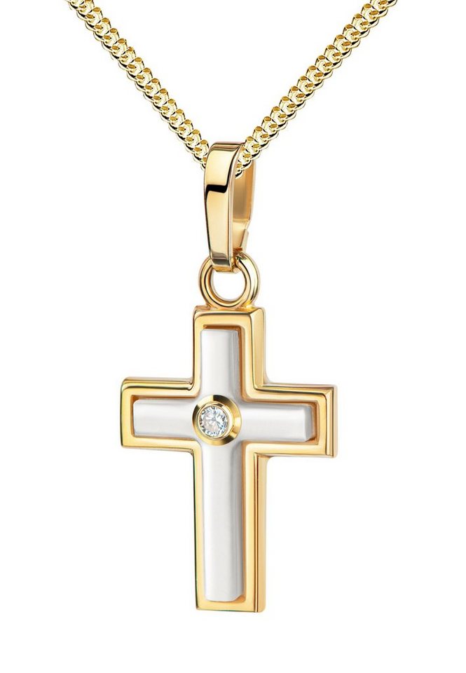 JEVELION Kreuzkette Kleiner Kreuz-Anhänger 333 Gelbgold (Goldkreuz, für Damen) von JEVELION