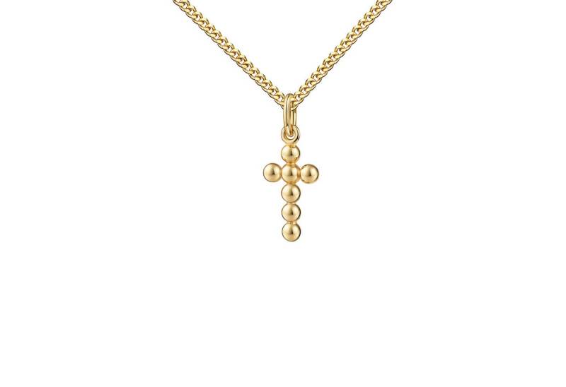JEVELION Kreuzkette Kleiner Kreuzanhänger 750 Gold Kugeln Unendlichkeit - Made in Germany (Goldkreuz, für Damen und Mädchen), Mit Kette vergoldet- Länge wählbar 36 - 70 cm oder ohne Kette. von JEVELION