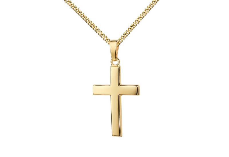 JEVELION Kreuzkette Kleiner Kreuzanhänger 750 Gold - Made in Germany (Goldkreuz, für Damen und Mädchen), Mit Kette vergoldet- Länge wählbar 36 - 70 cm oder ohne Kette. von JEVELION