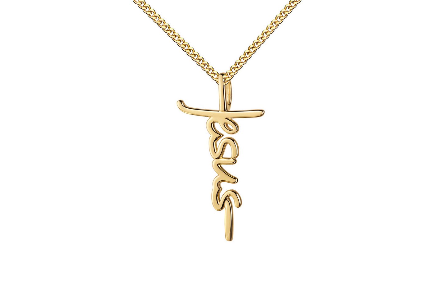 JEVELION Kreuzkette Kleiner Kreuzanhänger JESUS 585 Gold - Made in Germany (Goldkreuz, für Damen und Herren), Mit Kette vergoldet- Länge wählbar 36 - 70 cm oder ohne Kette. von JEVELION