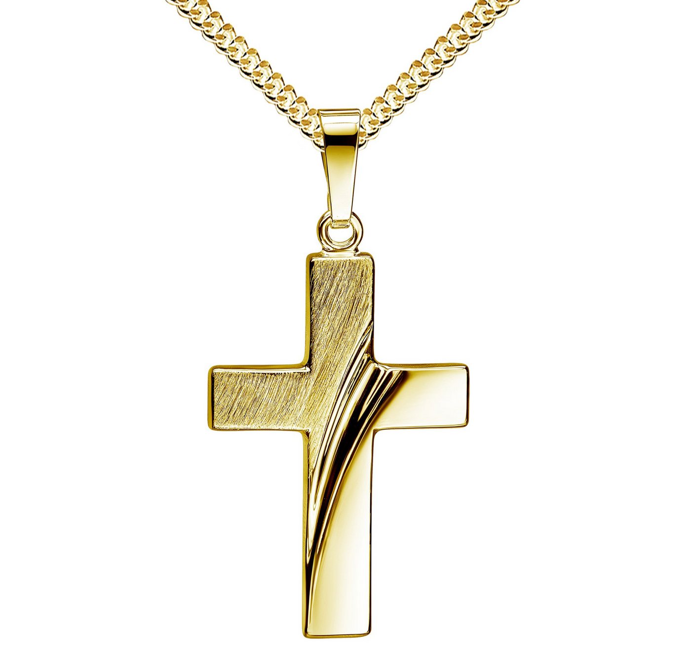 JEVELION Kreuzkette Kreuz Anhänger 333 Gold - Made in Germany (Goldanhänger, für Damen und Herren), Mit Kette vergoldet- Länge wählbar 36 - 70 cm. von JEVELION