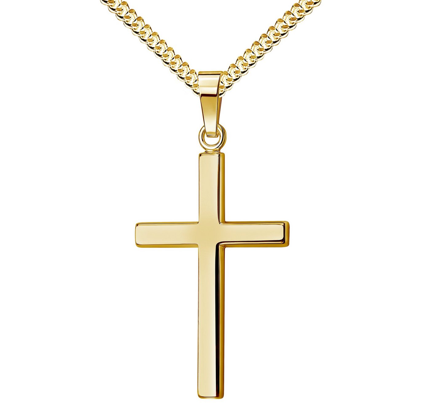 JEVELION Kreuzkette Kreuz Anhänger 333 Gold - Made in Germany (Goldanhänger, für Damen und Herren), Mit Kette vergoldet- Länge wählbar 36 - 70 cm. von JEVELION