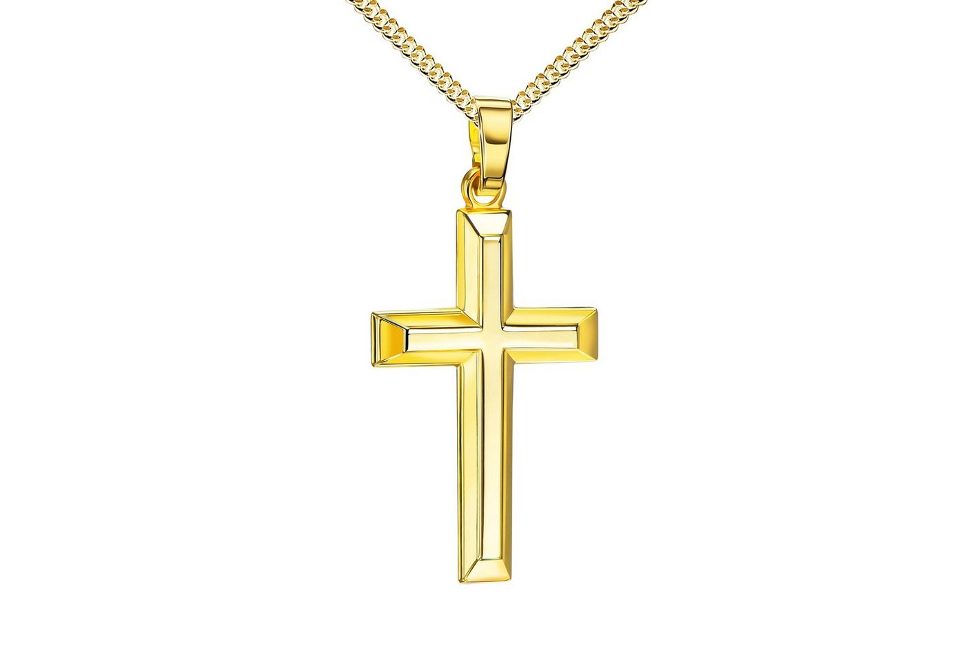 JEVELION Kreuzkette Kreuz Anhänger 333 Gold - Made in Germany (Goldkreuz, für Damen und Herren), MIT KETTE vergoldet- Länge wählbar 36 - 70 cm. von JEVELION