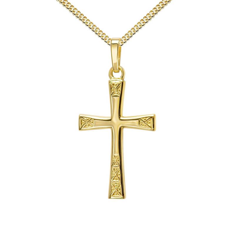JEVELION Kreuzkette Kreuz Anhänger 333 Gold - Made in Germany (Goldkreuz, für Damen und Herren), Mit Kette vergoldet- Länge wählbar 36 - 70 cm oder ohne Kette. von JEVELION