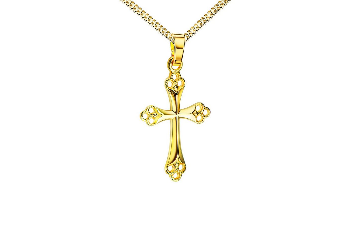 JEVELION Kreuzkette Kreuz Anhänger 585 Gold - Made in Germany (Goldkreuz, für Damen), Mit Panzerkette vergoldet- Länge wählbar 36 - 70 cm. von JEVELION