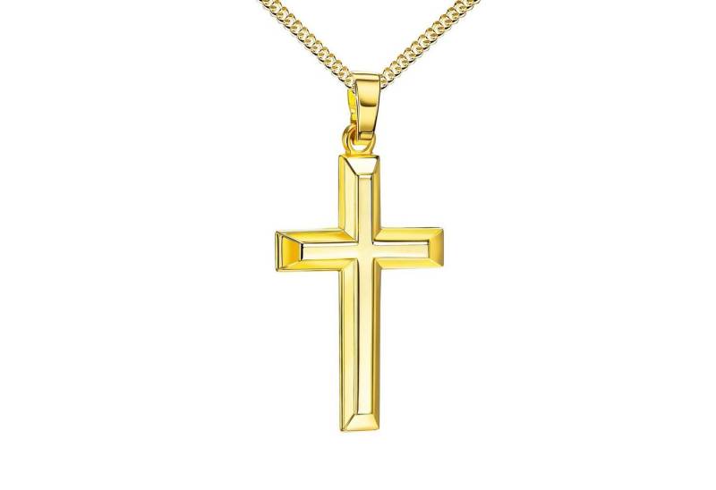 JEVELION Kreuzkette Kreuz Anhänger 585 Gold - Made in Germany (Goldkreuz, für Damen und Herren), MIT KETTE vergoldet- Länge wählbar 36 - 70 cm. von JEVELION