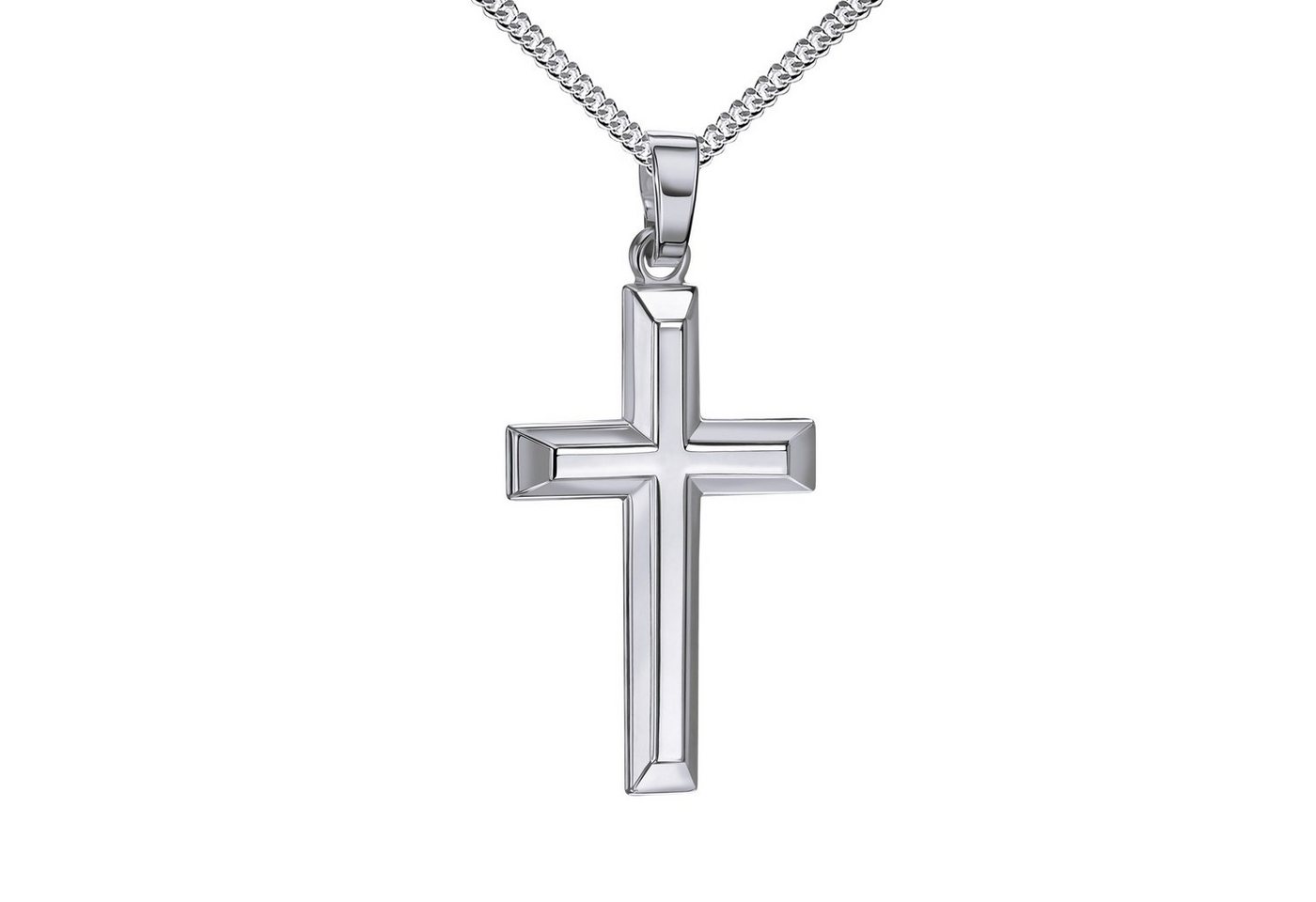 JEVELION Kreuzkette Kreuz Anhänger 925 Silber Made in Germany (Silberkreuz, für Damen und Herren), Mit Kette vergoldet- Länge wählbar 36 - 70 cm. von JEVELION