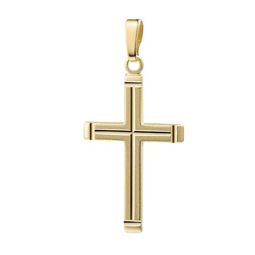 JEVELION Kreuzkette Kreuz Anhänger Gold 333 mit Diamantschliff mattiertes Goldkreuz Mit Kette 925 Silber vergoldet - Kettenlänge 45 cm. von JEVELION