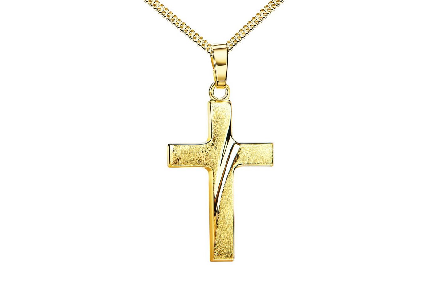 JEVELION Kreuzkette Kreuz Anhänger eismattiert 333 Gold - Made in Germany (Goldkreuz, für Damen und Herren), Mit Halskette vergoldet- Länge wählbar 36 - 70 cm. von JEVELION