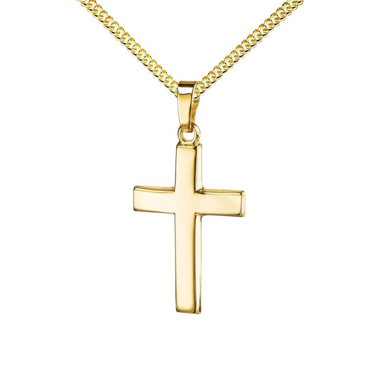 JEVELION Kreuzkette Kreuz-Kettenanhänger 585 Gelbgold massiv - Made in Germany (Goldkreuz, für Damen und Mädchen), Mit Kette vergoldet- Länge wählbar 36 - 70 cm oder ohne Kette. von JEVELION