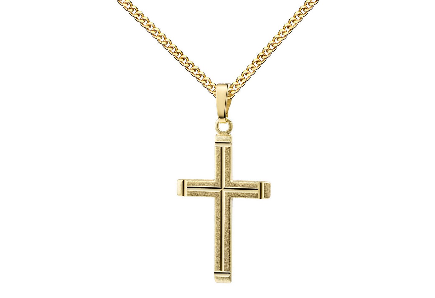 JEVELION Kreuzkette Kreuzanhänger 333 / 8 Karat Gelbgold Diamantschliff - Made in Germany (Goldkreuz, für Damen und Mädchen), Mit Kette vergoldet- Länge wählbar 36 - 70 cm oder ohne Kette. von JEVELION