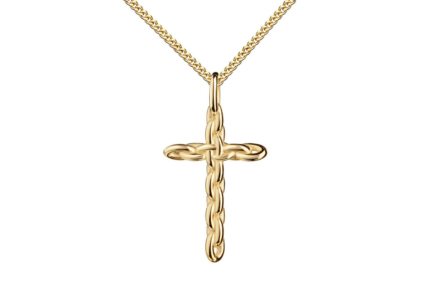 JEVELION Kreuzkette Kreuzanhänger 333 Gold Kette der Verbundenheit - Made in Germany (Goldkreuz, für Damen und Herren), Mit Kette vergoldet- Länge wählbar 36 - 70 cm oder ohne Kette. von JEVELION