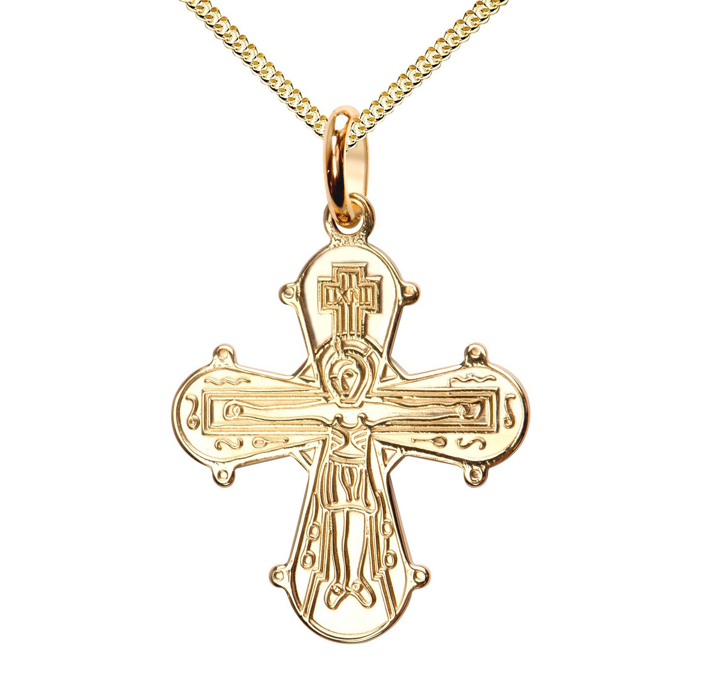 JEVELION Kreuzkette Kreuzanhänger 333 Gold - Made in Germany (Goldkreuz, für Damen und Herren), Mit Kette vergoldet- Länge wählbar 36 - 70 cm oder ohne Kette. von JEVELION