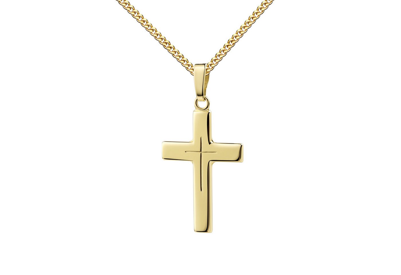 JEVELION Kreuzkette Kreuzanhänger 333 Gold mit Kreuzgravur - Made in Germany (Goldkreuz, für Damen und Mädchen), Mit Kette vergoldet- Länge wählbar 36 - 70 cm oder ohne Kette. von JEVELION