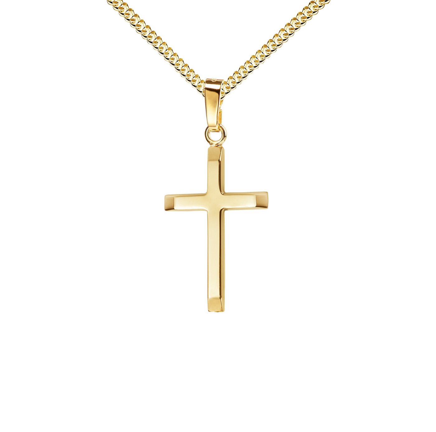 JEVELION Kreuzkette Kreuzanhänger 585 Gold - Made in Germany (Goldkreuz, für Damen und Herren), Mit Kette vergoldet- Länge wählbar 36 - 70 cm oder ohne Kette. von JEVELION