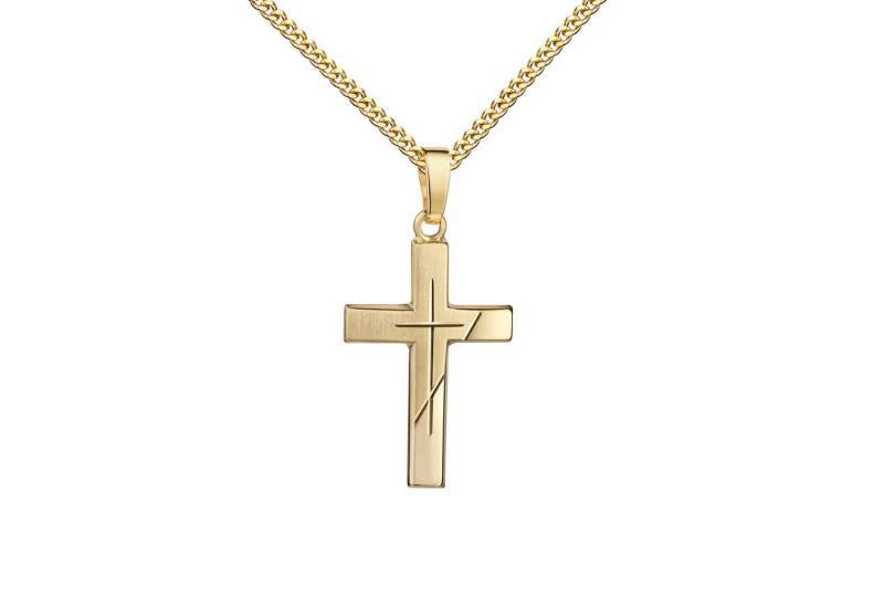 JEVELION Kreuzkette Kreuzanhänger 585 Gold mit Diamantschliff - Made in Germany (Goldkreuz, für Damen und Mädchen), Mit Kette vergoldet- Länge wählbar 36 - 70 cm oder ohne Kette. von JEVELION